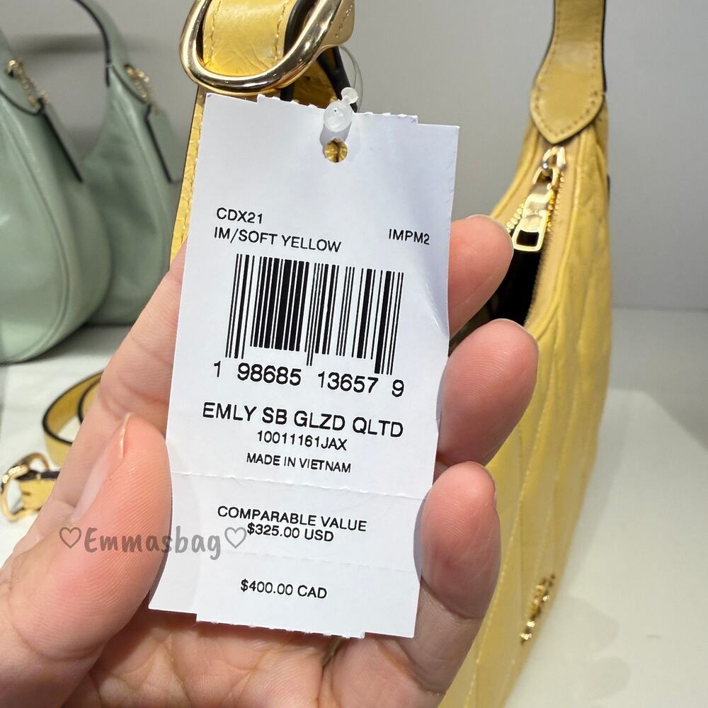 Coach Emily Shoulder Bag With Quilting CDX21 crinkle leather/Gold/Soft Yellow - Picture 6 of 6